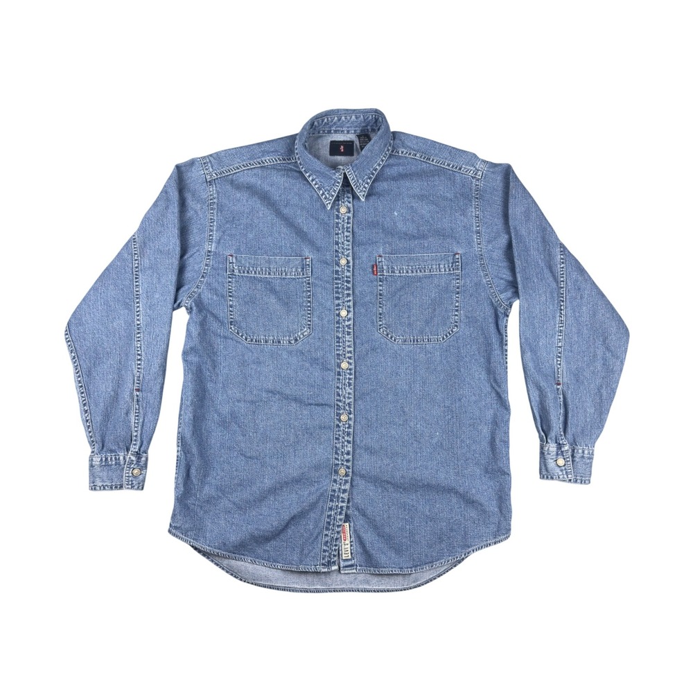 Vtg Levi's Red Tab Denim Button Up Shirt Women's M Blue 1998 Hong Kong